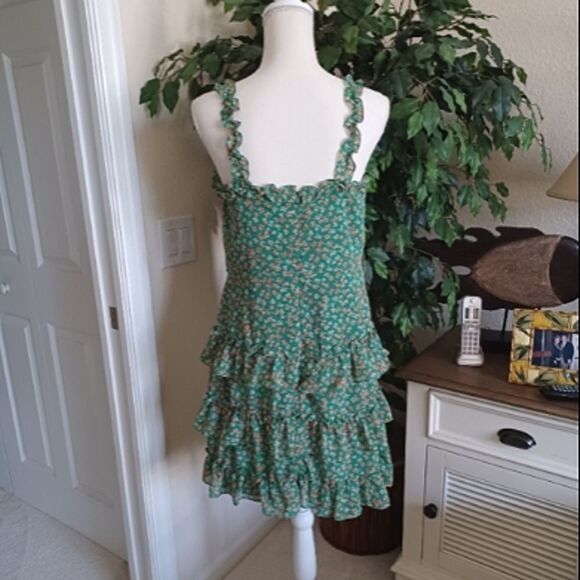 She + Sky NWT Green Floral Ruffle Dress Empire Waist Size Large - Picture 2 of 13